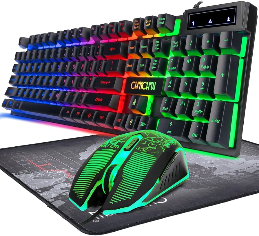 PR001056-COMBO DE TECLADO Y MOUSE USB CON CABLE Y RETROILUMINACION LED GAMING
