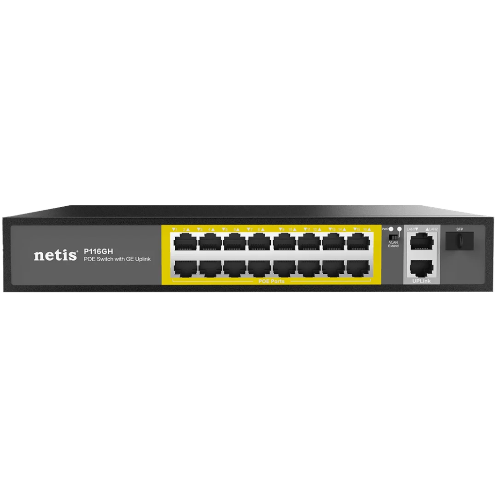 PR002134-SWITCH 16 PUERTOS GIGABIT POE NETIS 16 FE POE+2GE + 1 SFP FIBER PORT