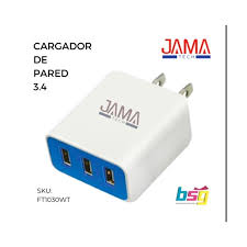 PR004065-CARGADOR DE PARED 3.4A BLANCO-AZUL JAMA TECH FT1030WT
