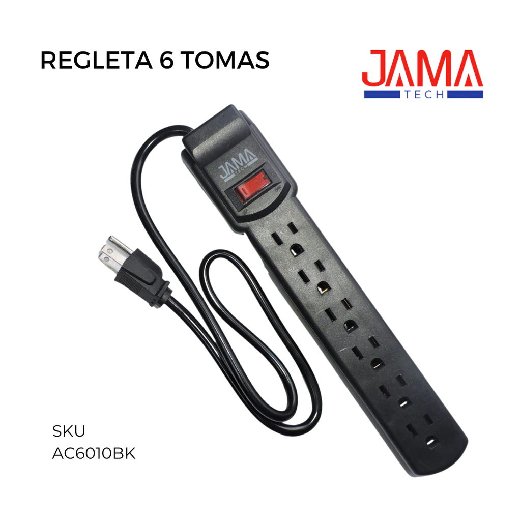REGLETA 6 TOMAS 825 WATT NEGRA JAMA TECH (AC6010BK)