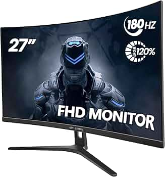 PR008660-MONITOR CRUA CURVO PARA JUEGOS DE 27 PULGADAS, PANTALLA VA QHD 2K (2560X1440P), 1800R, MONITOR DE COMPUTADORA DE 165Hz/180Hz, COMPATIBLE CON AMD FREESYNC, 120%SRGB (HDMI 2.0/DP1.4)