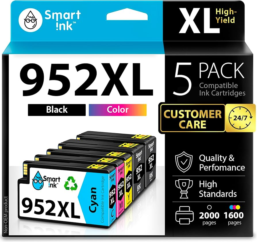 SMART INK CARTUCHOS DE TINTA COMPATIBLES DE REPUESTO PARA HP 952 XL 4 UNIDADES (NEGRO, CIAN/MAGENTA/AMARILLO) PARA USAR CON IMPRESORAS HP OFFICEJET PRO 8710 7740 8715 8210 8703 OFFICEJET 8702